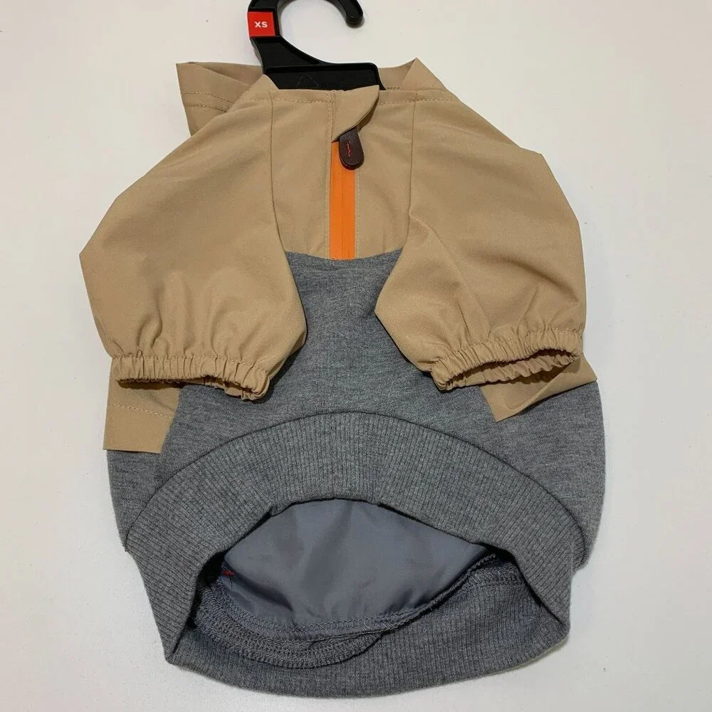Reddy Pet Dog Hoodie XS Tan & Gray With Reflective Stripes & Zipper‎ Pocket